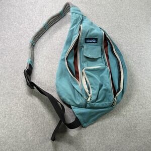 Vintage‎ KAVU Rope Sling Bag Teal Cotton Canvas Crossbody Backpack Y2K